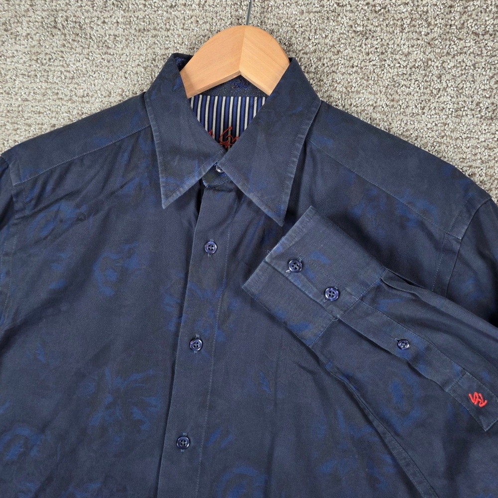 Robert Graham Men Medium Navy Blue Floral Jacquard Long Sleeve Button Down Shirt